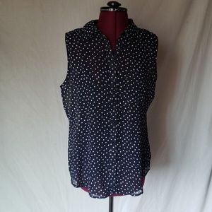Liz Claiborne navy polka dot sleeveless blouse